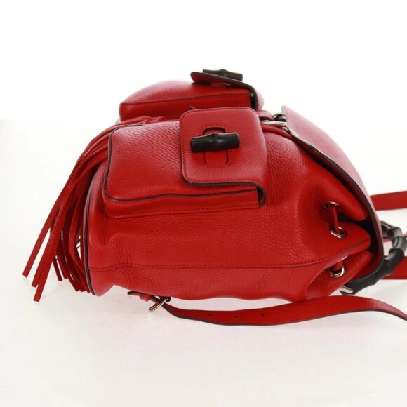 GUCCI Bamboo Backpack Leather Red Silver 370833 Auth 158958V main image 6